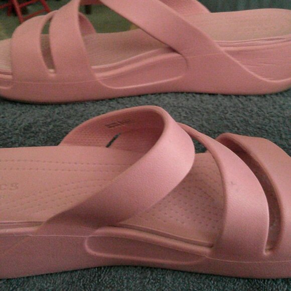 Crocs PINK Wedge Sandals W Sz 10 - Picture 5 of 6